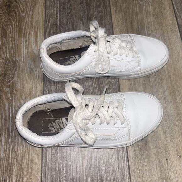 VANS Classic Old Skool White Leather Sneaker Skate Shoes US Size M 4.5 / W 689+3 - Picture 2 of 11